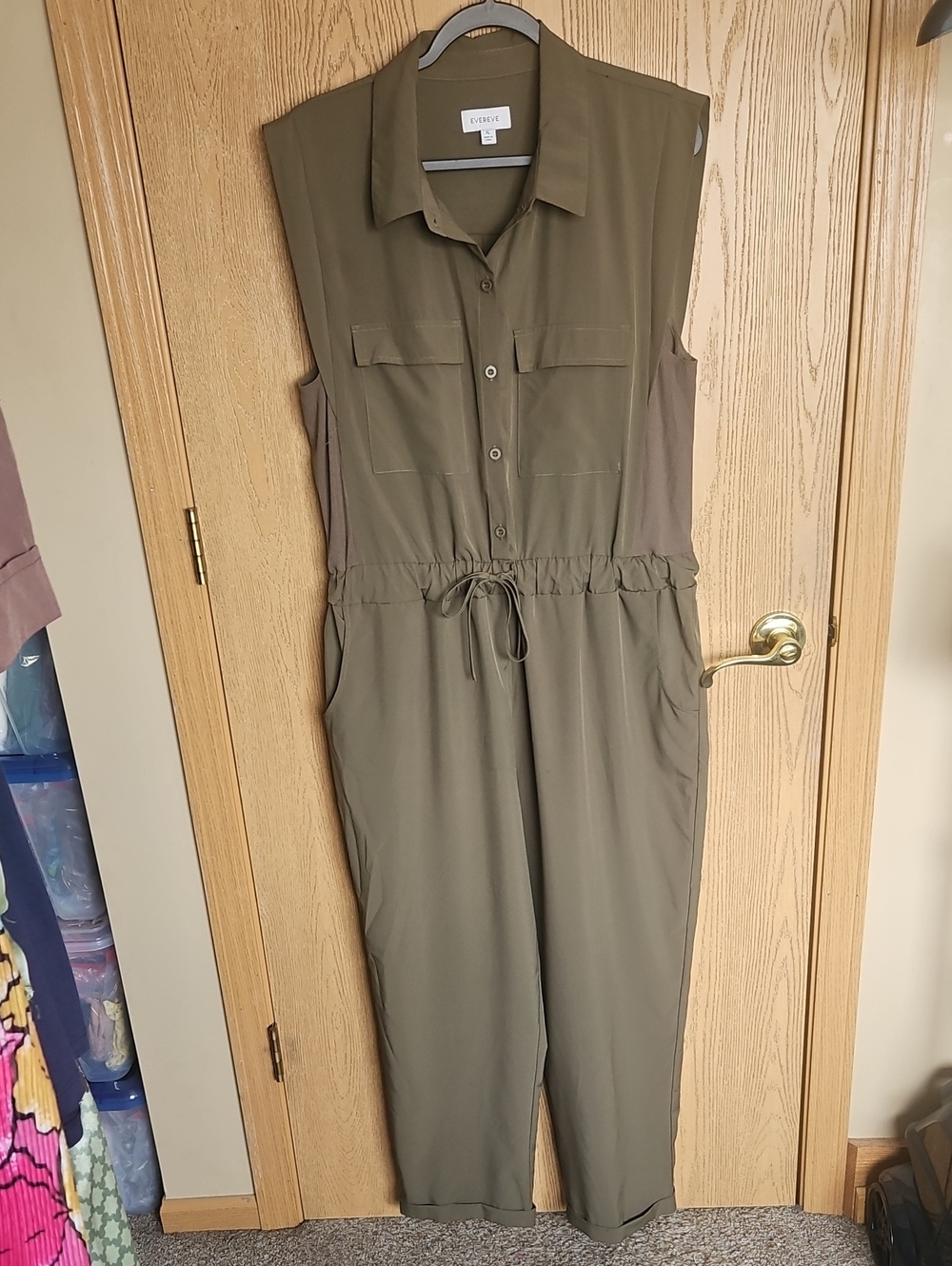 Evereve Olive Sleeveless Drawstring Jumpsuit